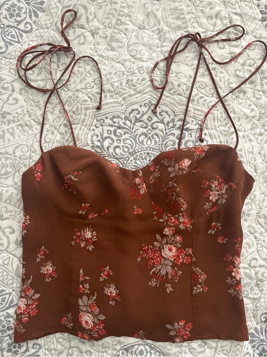Reformation Tops - Reformation Brown Floral Tie-Shoulder Bustier Camisole